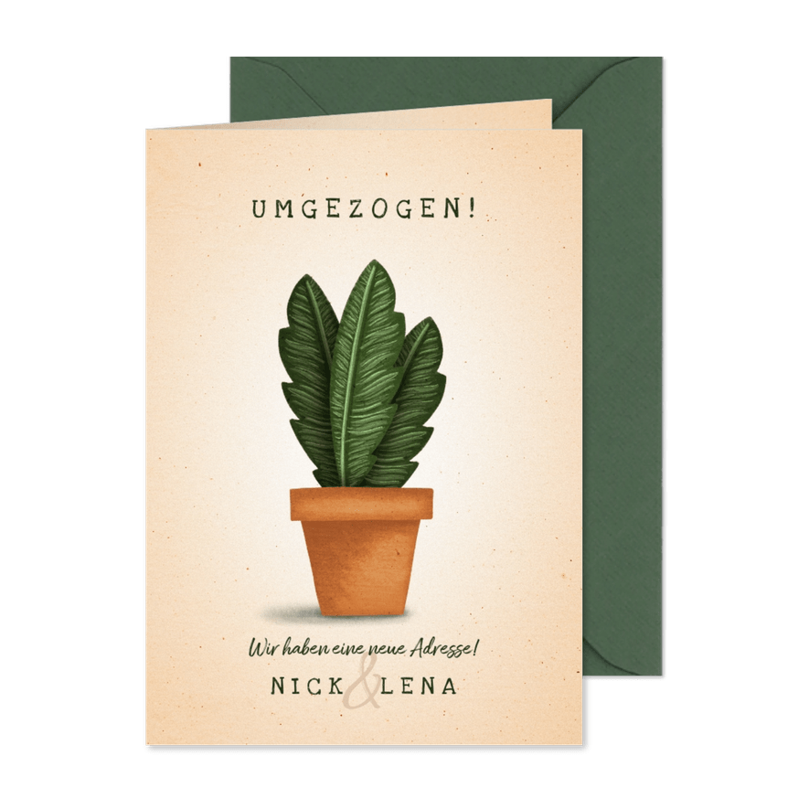 Umzugskarte Topfpflanze Umgezogen - Karteneindruck
