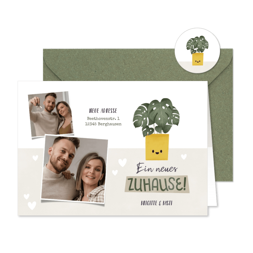 Umzugskarte Topfpflanze & Fotocollage - Karteneindruck