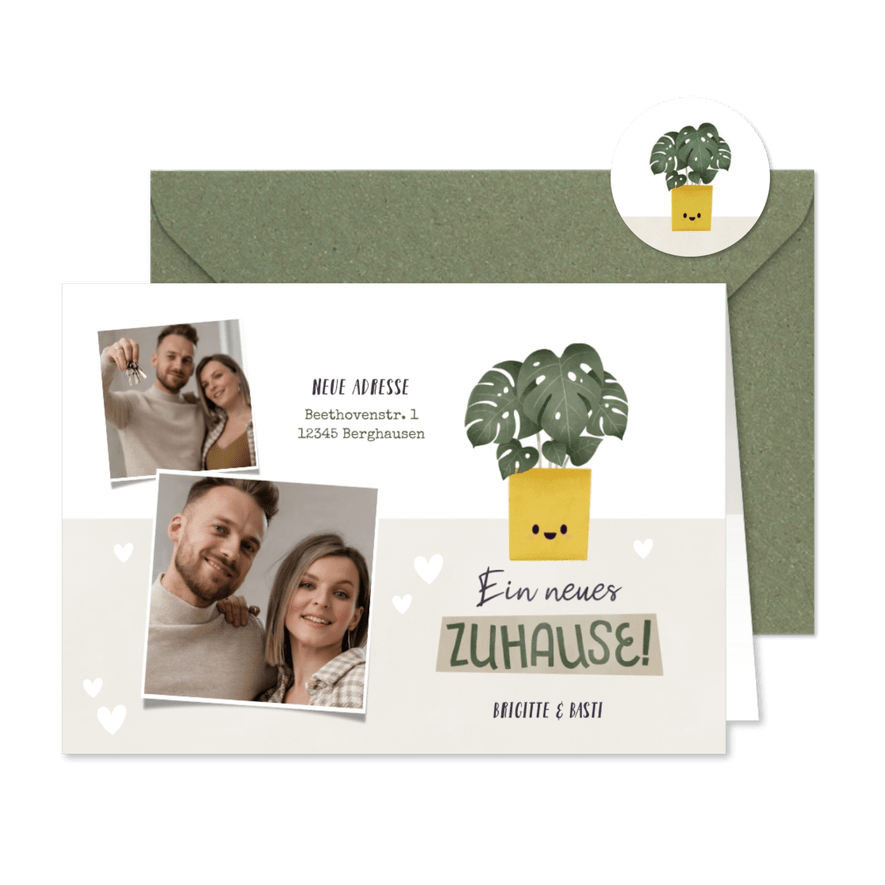 Umzugskarte Topfpflanze & Fotocollage - Karteneindruck