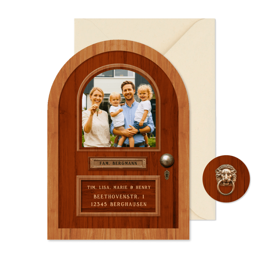 Umzugskarte Tür Bogenkarte mit Foto - Karteneindruck
