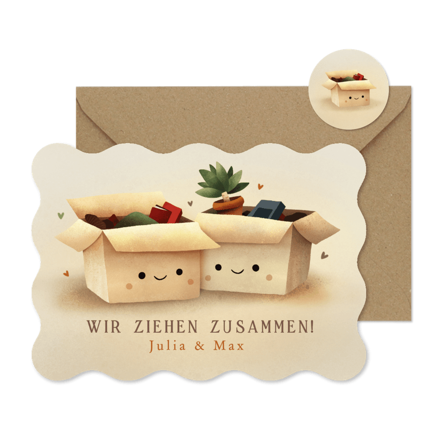 Umzugskarte Umzugskartons mit Smiley - Karteneindruck
