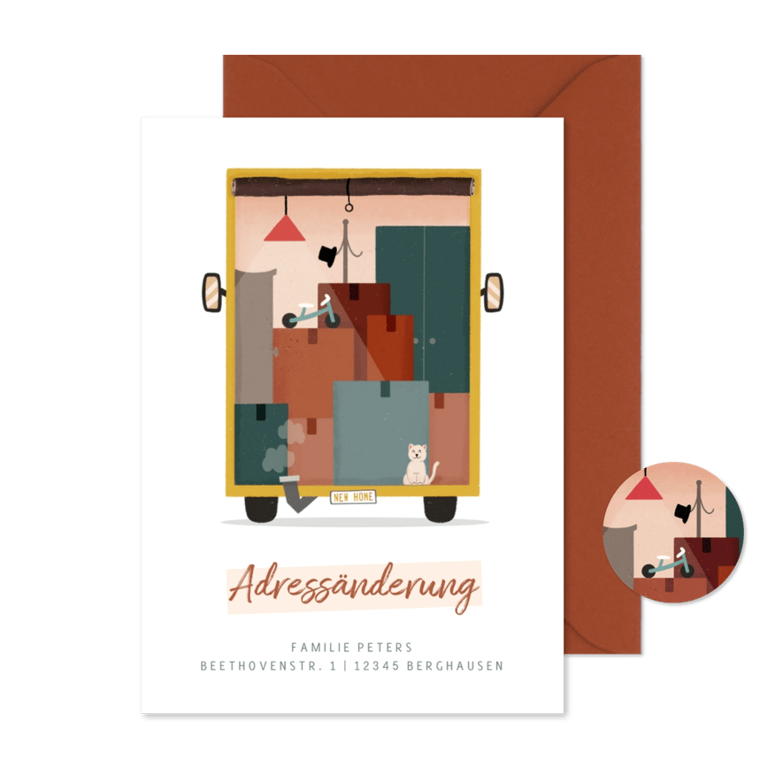 Umzugskarte Umzugswagen mit Kartons - Karteneindruck
