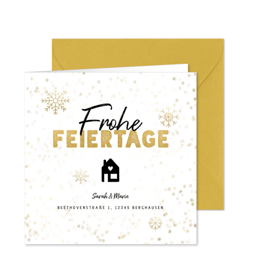 Umzugskarte Weihnachten Frohe Feiertage Haus & Schnee - Karteneindruck