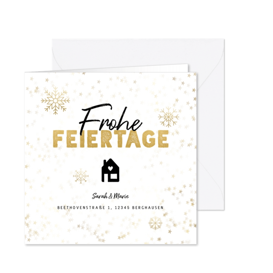 Umzugskarte Weihnachten Frohe Feiertage Haus & Schnee - Karteneindruck