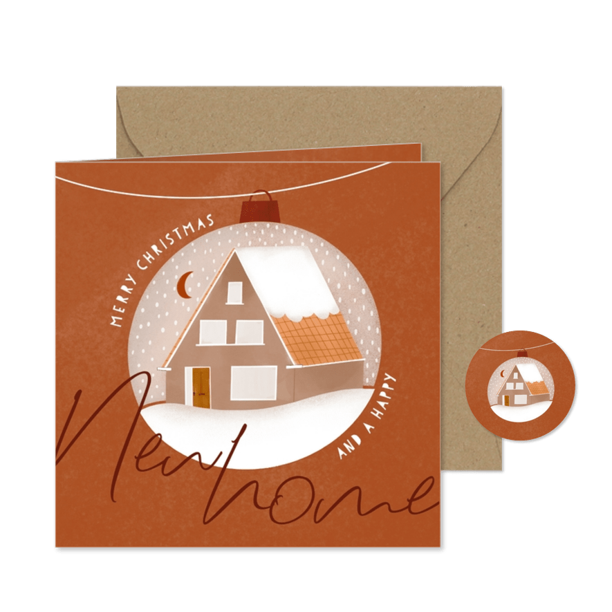 Umzugskarte Weihnachten Haus in Schneekugel - Karteneindruck
