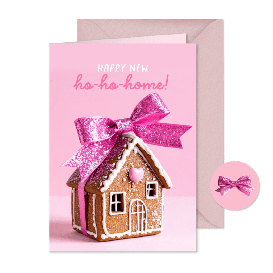 Umzugskarte Weihnachten Lebkuchenhaus mit Schleife - Kartenvorschau