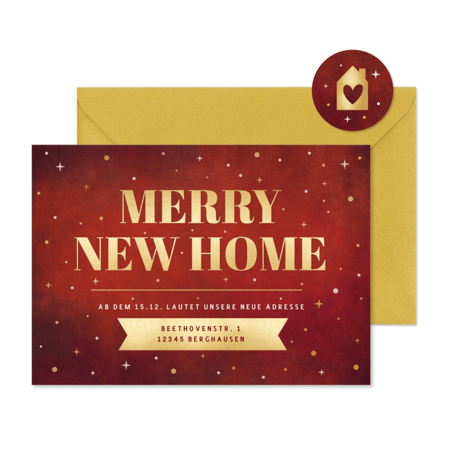 Umzugskarte Weihnachten/Neujahr 'Merry New Home' - Karteneindruck
