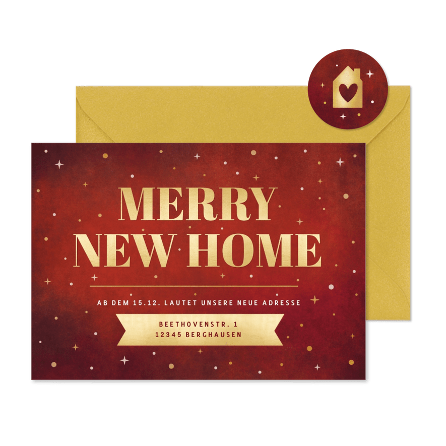 Umzugskarte Weihnachten/Neujahr 'Merry New Home' - Karteneindruck