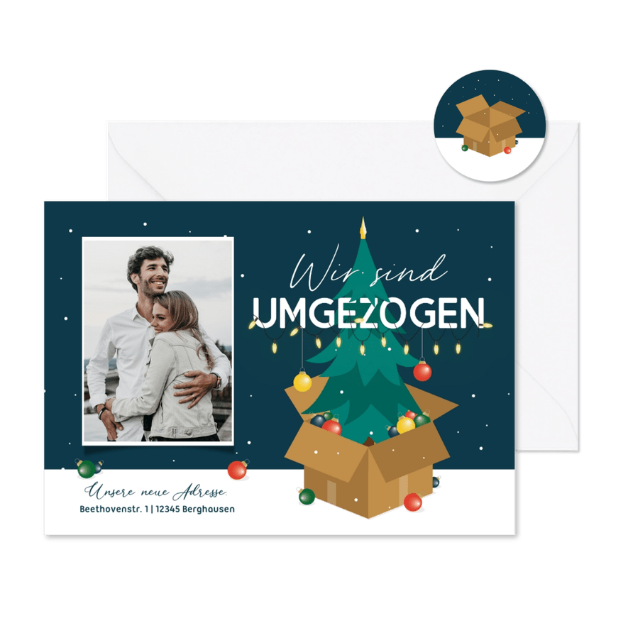 Umzugskarte Weihnachtsbaum im Karton - Karteneindruck
