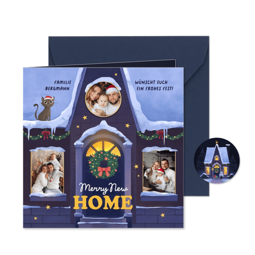Umzugskarte Weihnachtshaus im Schnee Fotocollage - Karteneindruck
