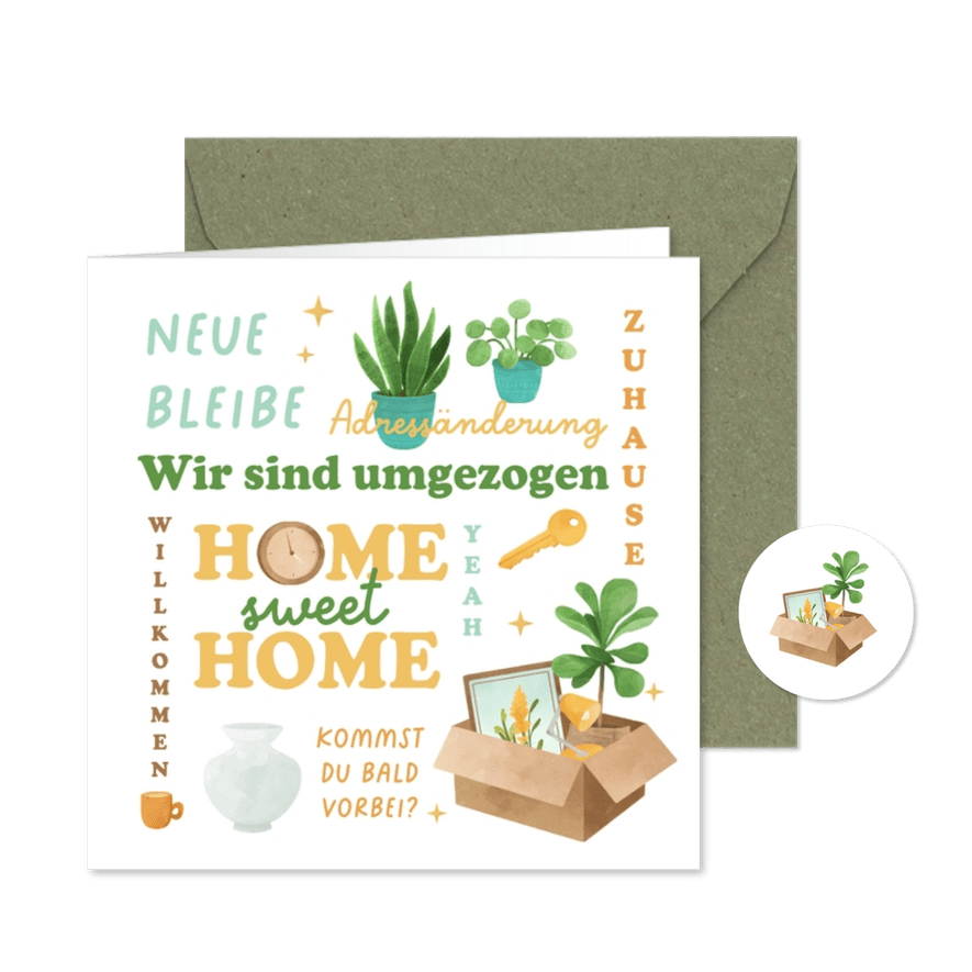 Umzugskarte Wörtercollage Adressänderung Home Sweet Home - Karteneindruck