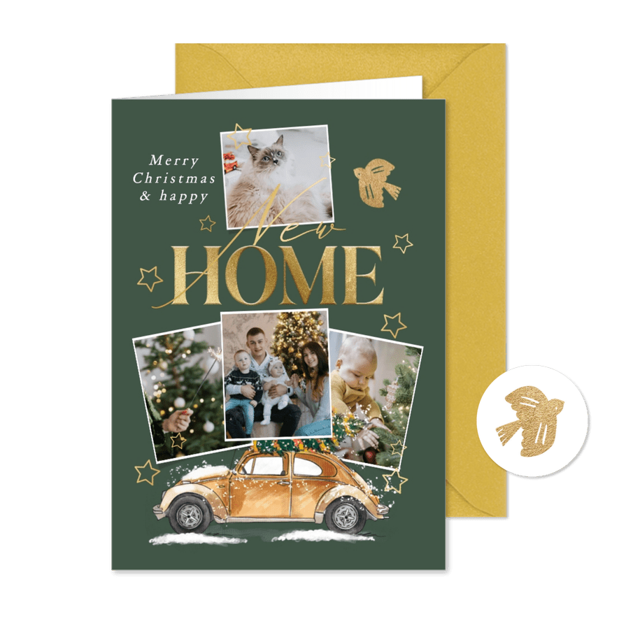 Umzugskarte zu Weihnachten Fotocollage & Käfer - Karteneindruck
