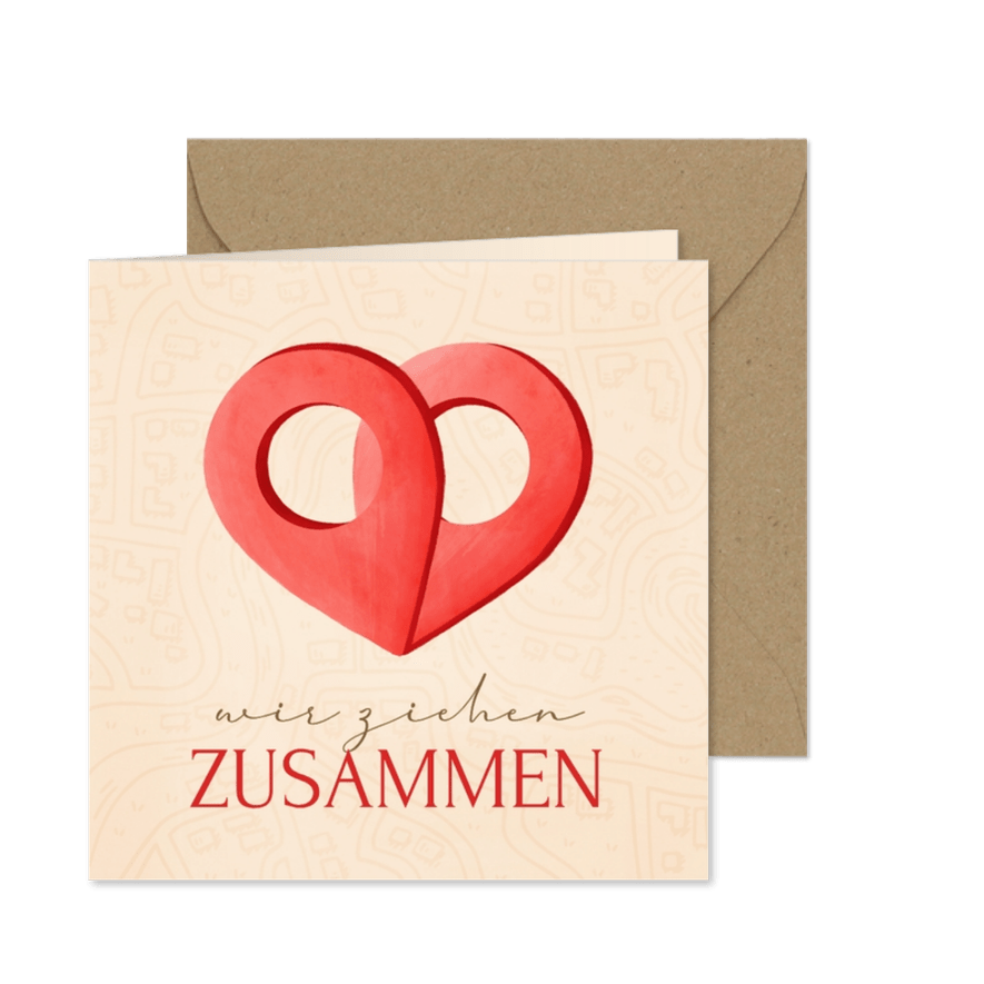 Umzugskarte Zusammen ziehen Standort Pin Stecknadel Herz - Karteneindruck
