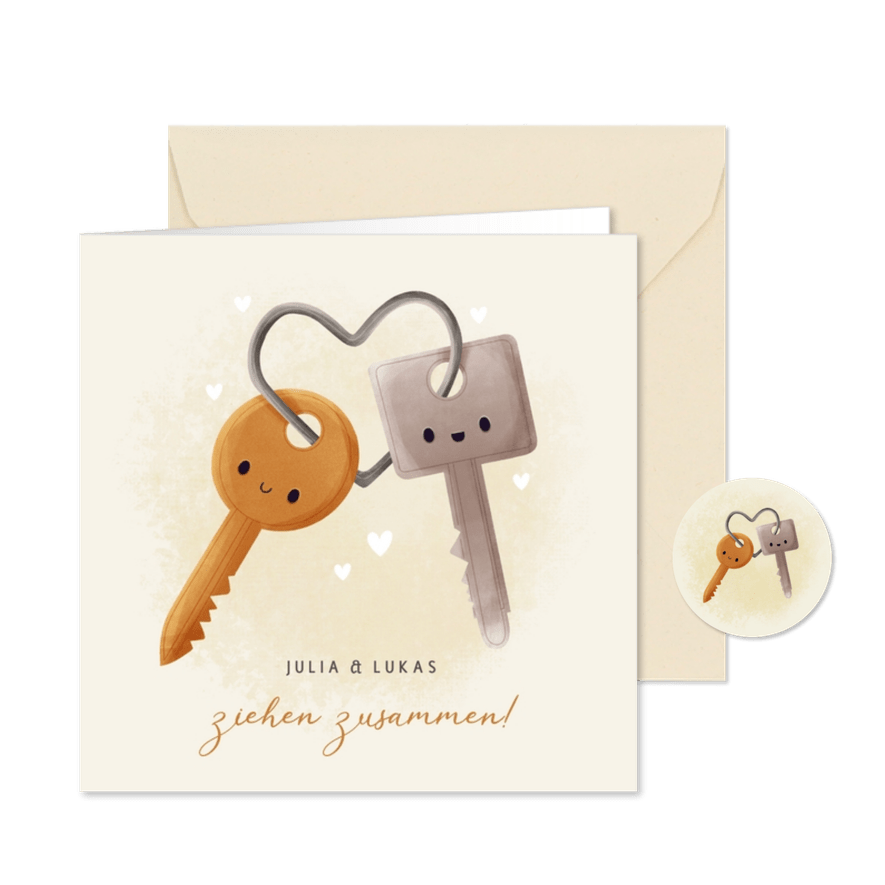Umzugskarte zusammenziehen Schlüsselbund Herz - Karteneindruck