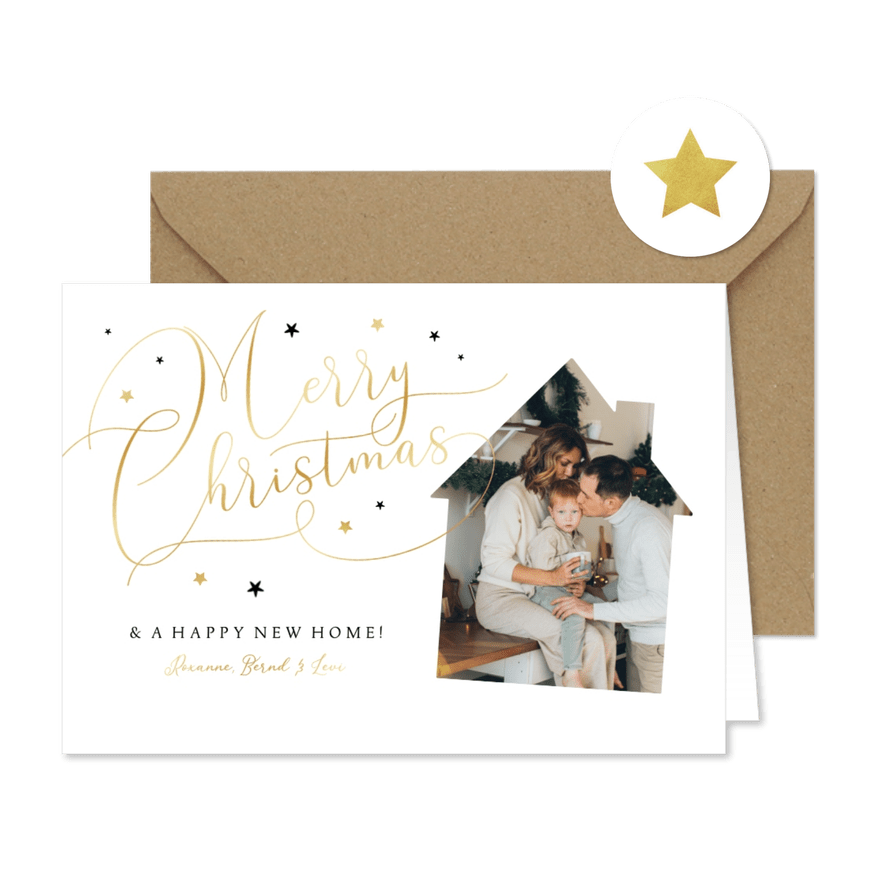 Umzugsweihnachtskarte mit Foto in Haus - Karteneindruck
