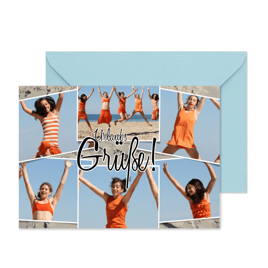 Urlaubs-Grußkarte mit sechs Fotos - Karteneindruck
