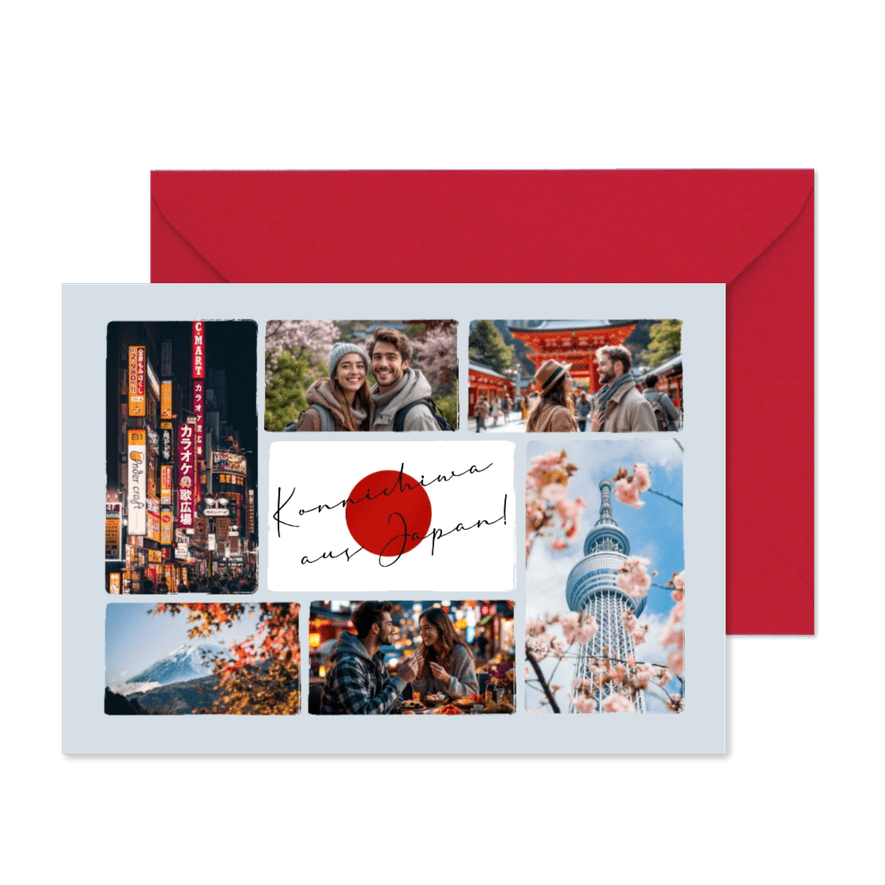 Urlaubskarte Fotocollage Japan Flagge  - Karteneindruck
