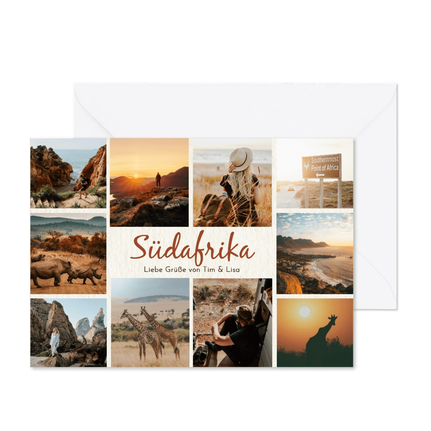 Urlaubskarte Fotocollage Südafrika Safari - Kartenvorschau