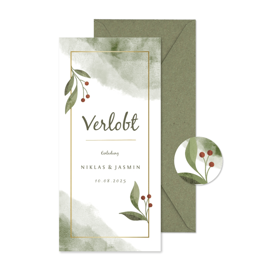 Verlobungskarte Aquarell & Zweige - Karteneindruck