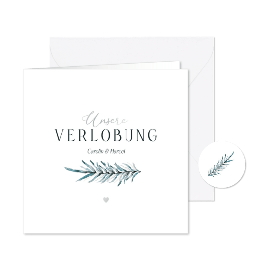Verlobungskarte Blatt Aquarell blaugrün - Karteneindruck