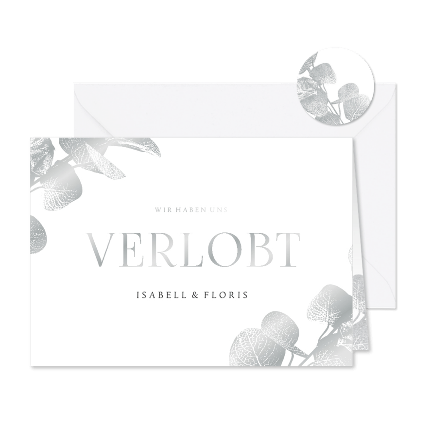 Verlobungskarte Eukalyptus Silber - Karteneindruck