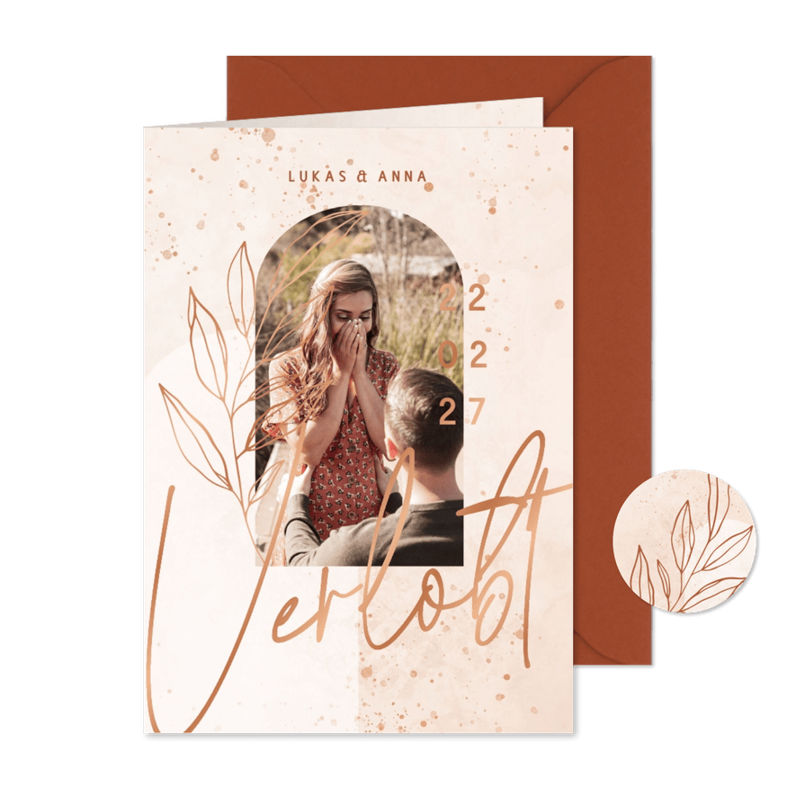 Verlobungskarte Foto rosé filigraner Zweig - Karteneindruck