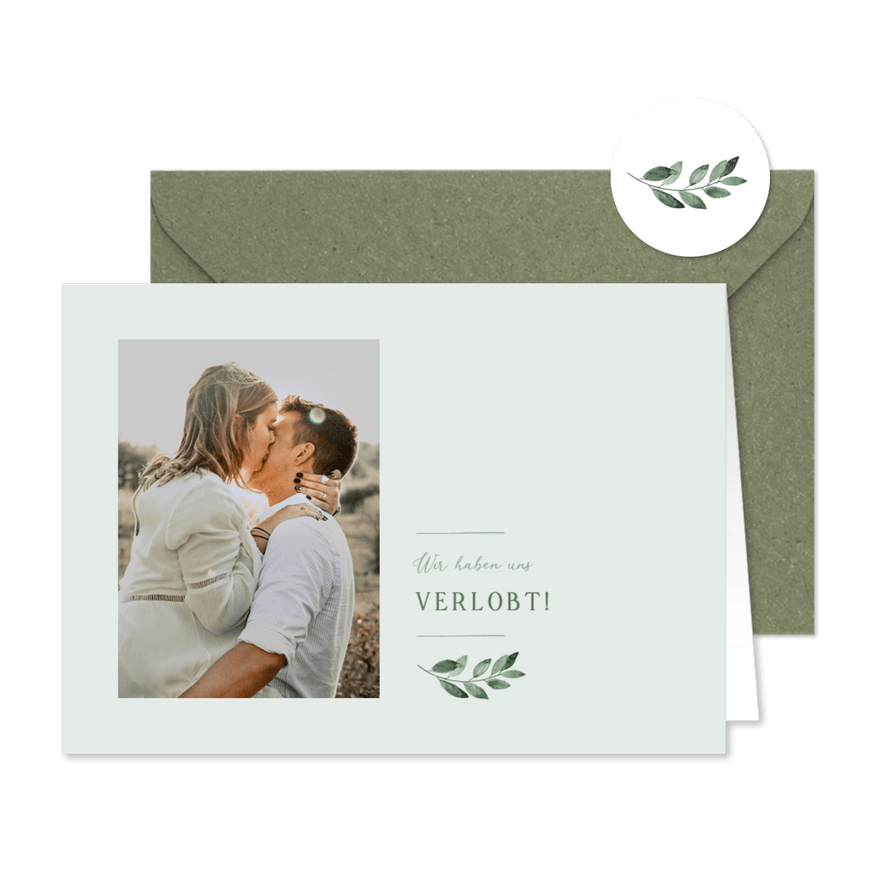 Verlobungskarte Foto & grüner Zweig - Karteneindruck