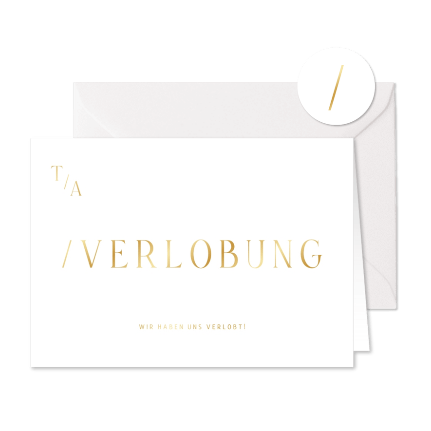 Verlobungskarte Goldschrift minimalistisch - Karteneindruck
