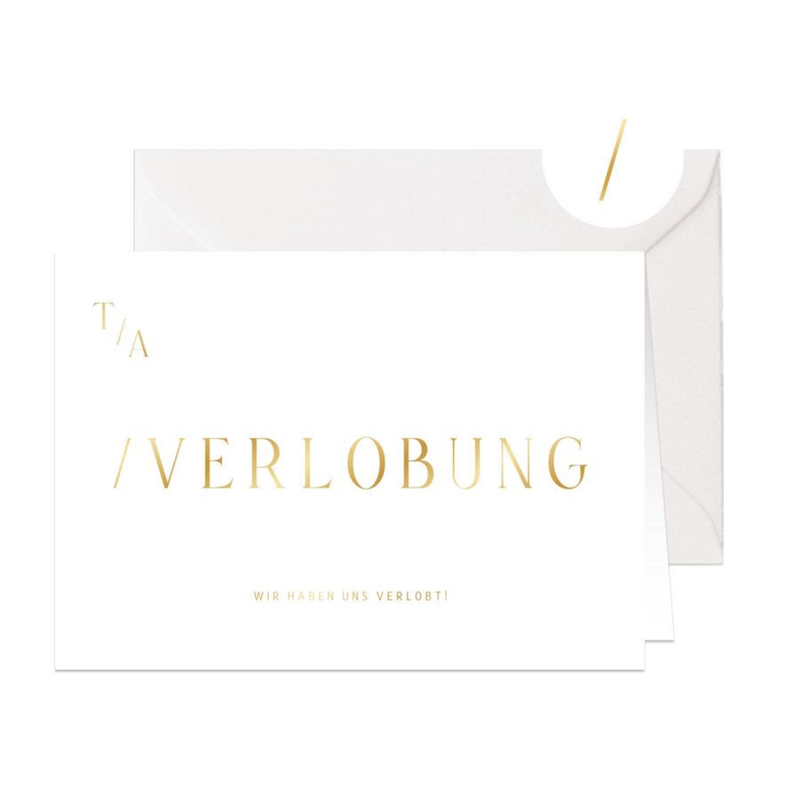 Verlobungskarte Goldschrift minimalistisch - Karteneindruck
