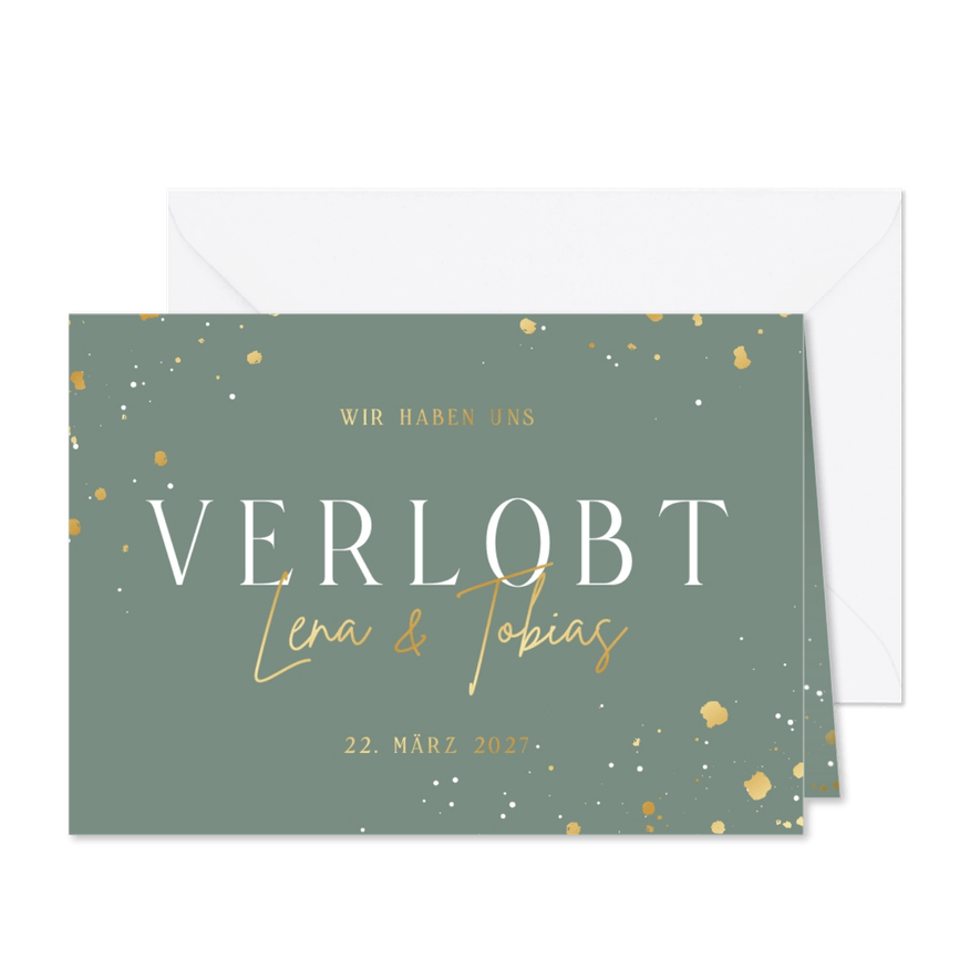 Verlobungskarte Goldtupfen - Kartenvorschau