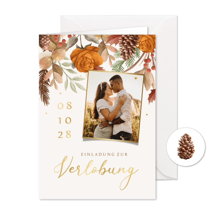 Verlobungskarte Herbststimmung mit Gold - Karteneindruck
