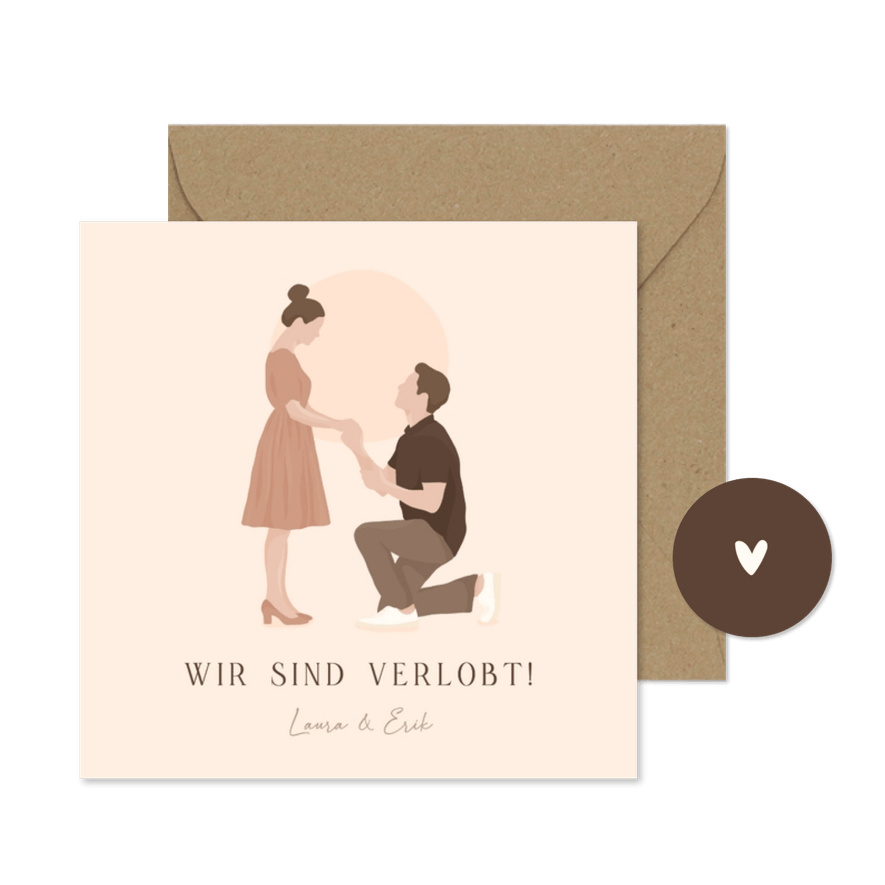Verlobungskarte illustriertes Paar Heiratsantrag - Karteneindruck