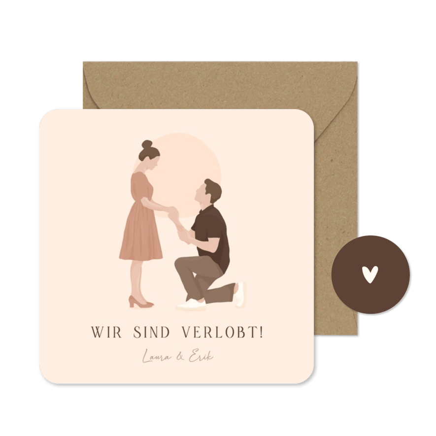 Verlobungskarte illustriertes Paar Heiratsantrag - Karteneindruck