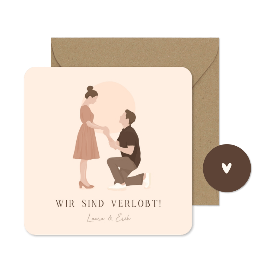 Verlobungskarte illustriertes Paar Heiratsantrag - Karteneindruck
