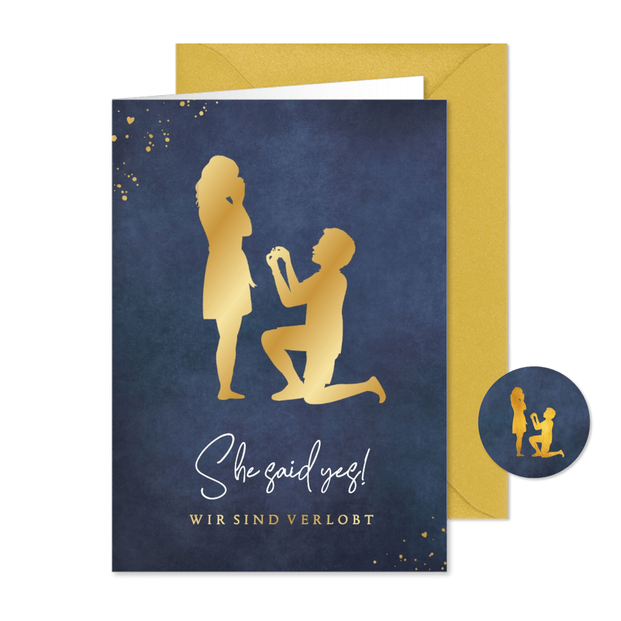 Verlobungskarte Paar Heiratsantrag Scherenschnitt gold - Karteneindruck