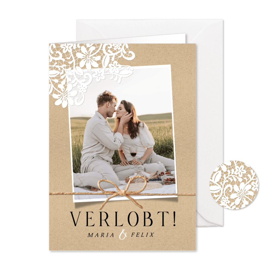 Verlobungskarte Spitze romantisch Kraftpapierlook - Karteneindruck
