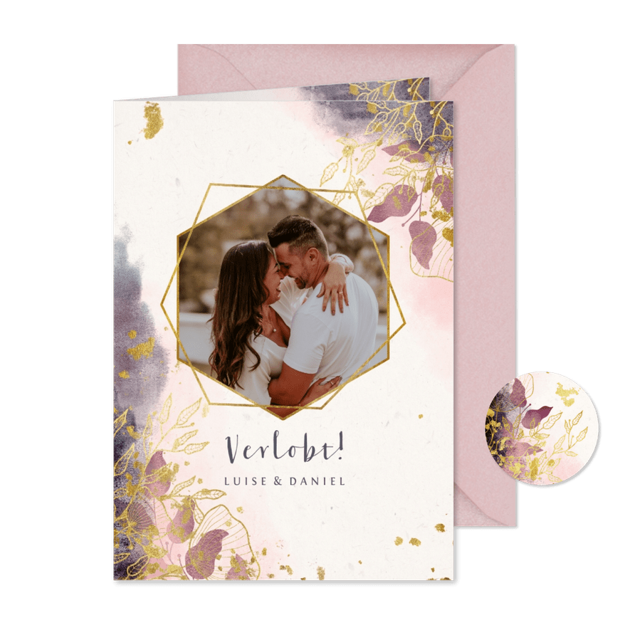 Verlobungskarte stilvolle Blumen und Foto - Karteneindruck
