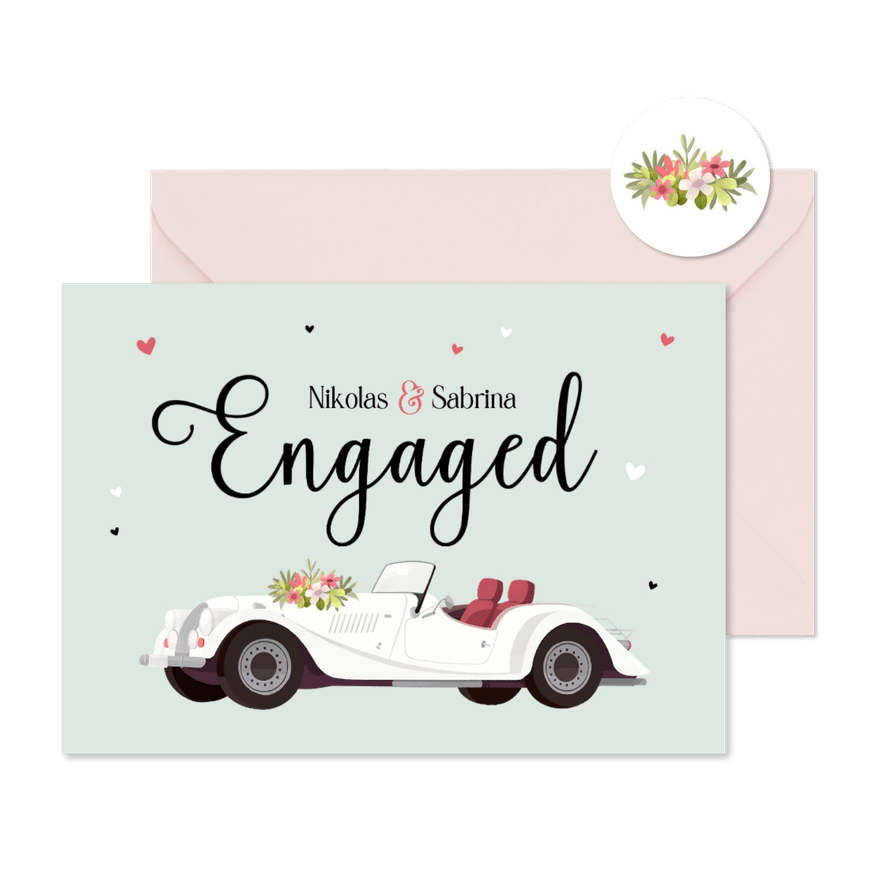 Verlobungskarte Vintage Cabrio Oldtimer - Karteneindruck