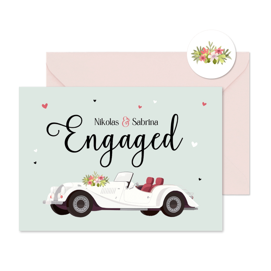Verlobungskarte Vintage Cabrio Oldtimer - Karteneindruck
