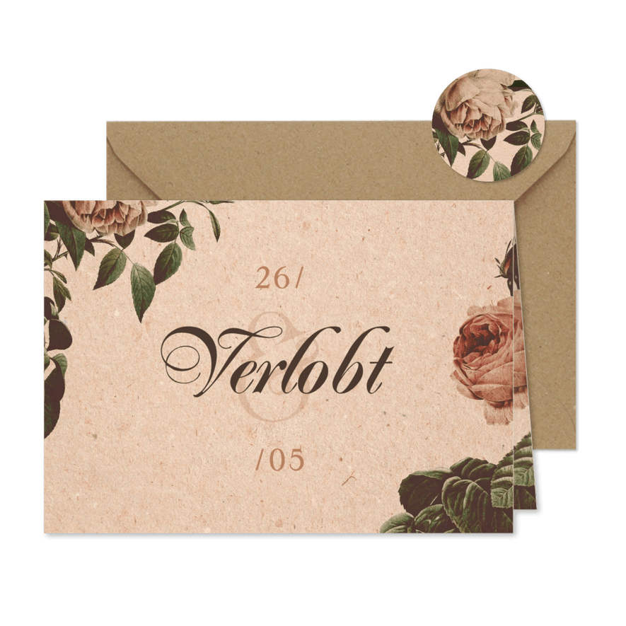 Verlobungskarte Vintagerosen auf Kraftpapier - Karteneindruck
