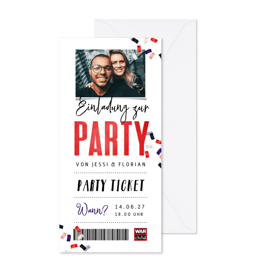 War Child - Partyeinladung Foto 'Partyticket' - Karteneindruck
