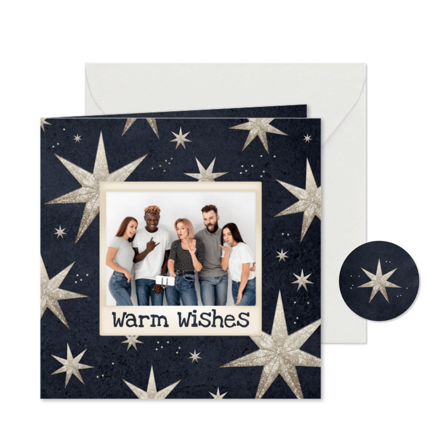 'Warm wishes' Firma Foto-Weihnachtskarte mit Sternen - Kartenvorschau