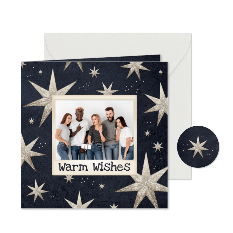 'Warm wishes' Firma Foto-Weihnachtskarte mit Sternen  - Karteneindruck
