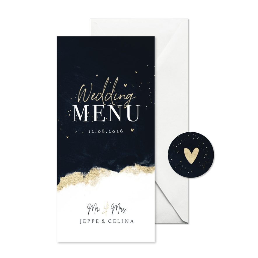 Wedding Menu Speisekarte Aquarell schwarz-gold - Karteneindruck
