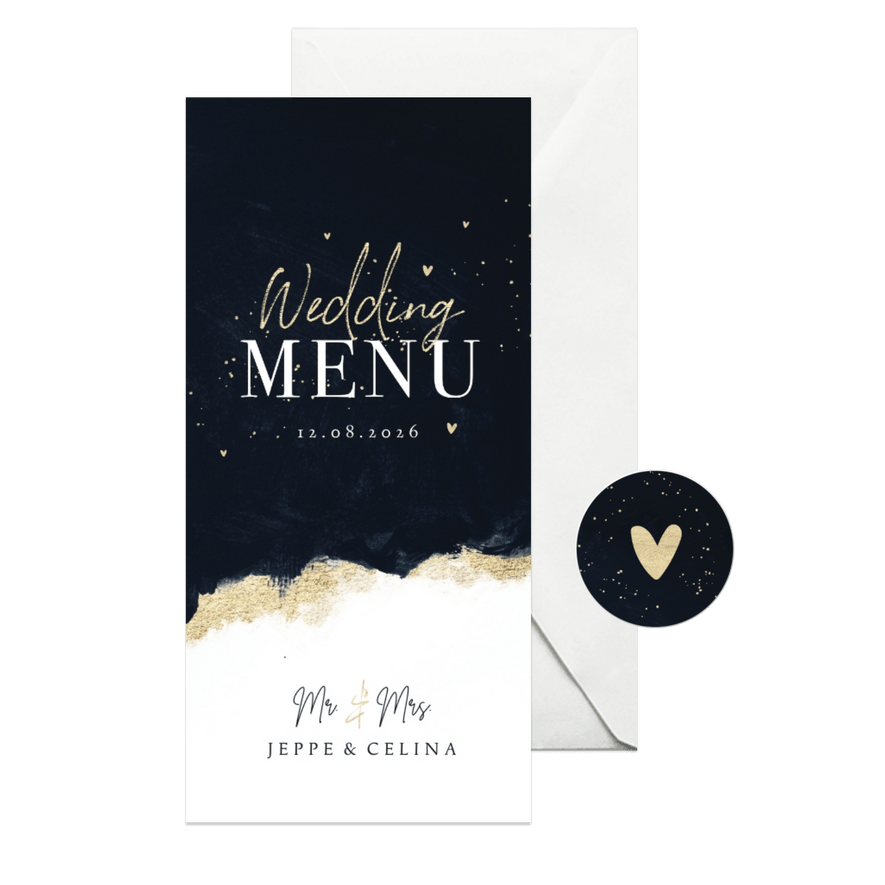 Wedding Menu Speisekarte Aquarell schwarz-gold - Karteneindruck
