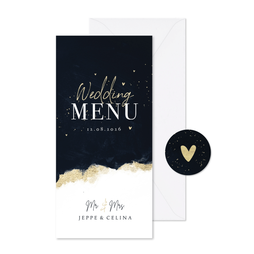 Wedding Menu Speisekarte Aquarell schwarz-gold - Karteneindruck