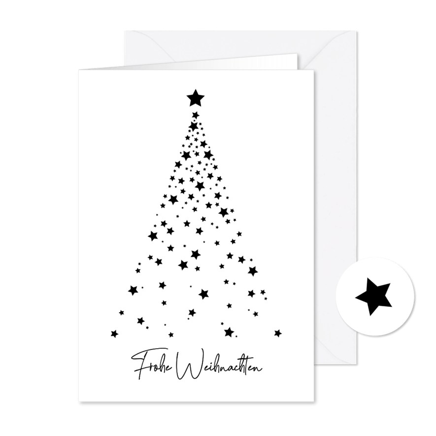 Weihnachten Grußkarte Tannenbaum Sterne Schwarz Weiss - Karteneindruck