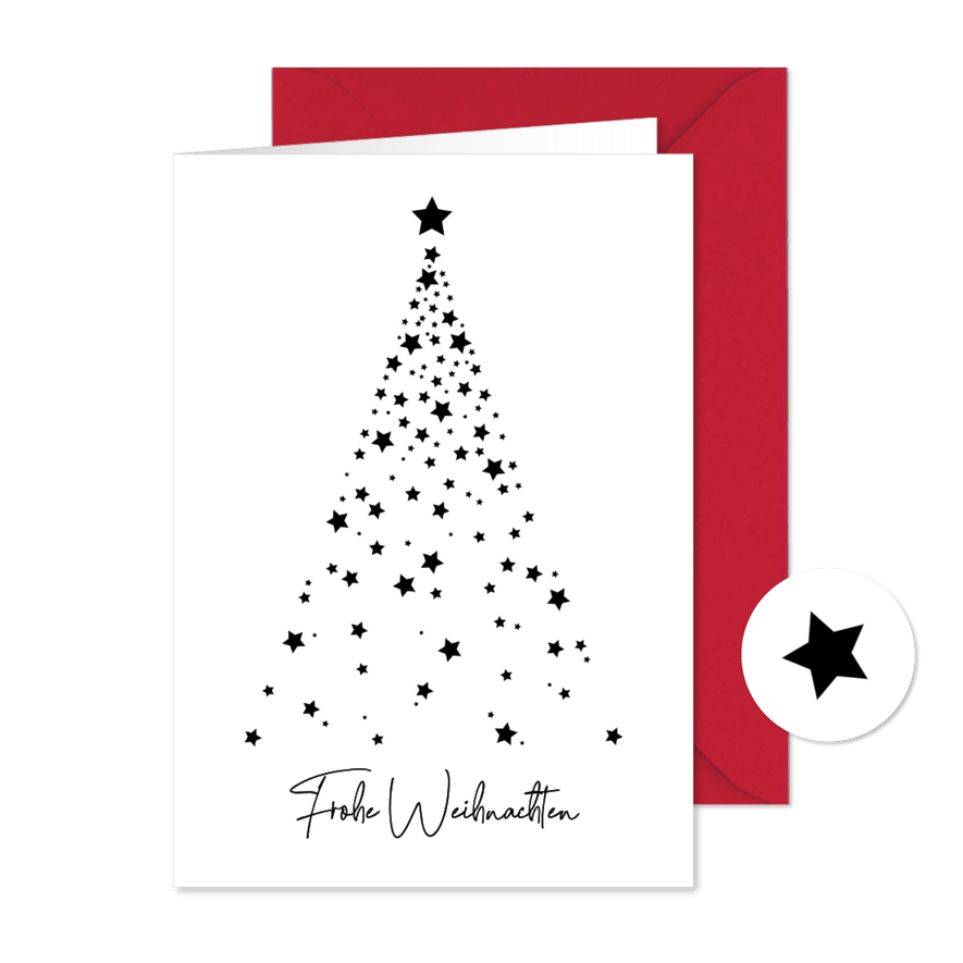 Weihnachten Grußkarte Tannenbaum Sterne Schwarz Weiss - Kartenvorschau