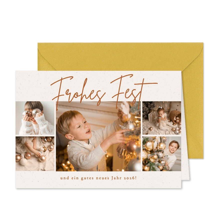 Weihnachtliche Fotocollage Frohes Fest mit 5 Fotos - Karteneindruck
