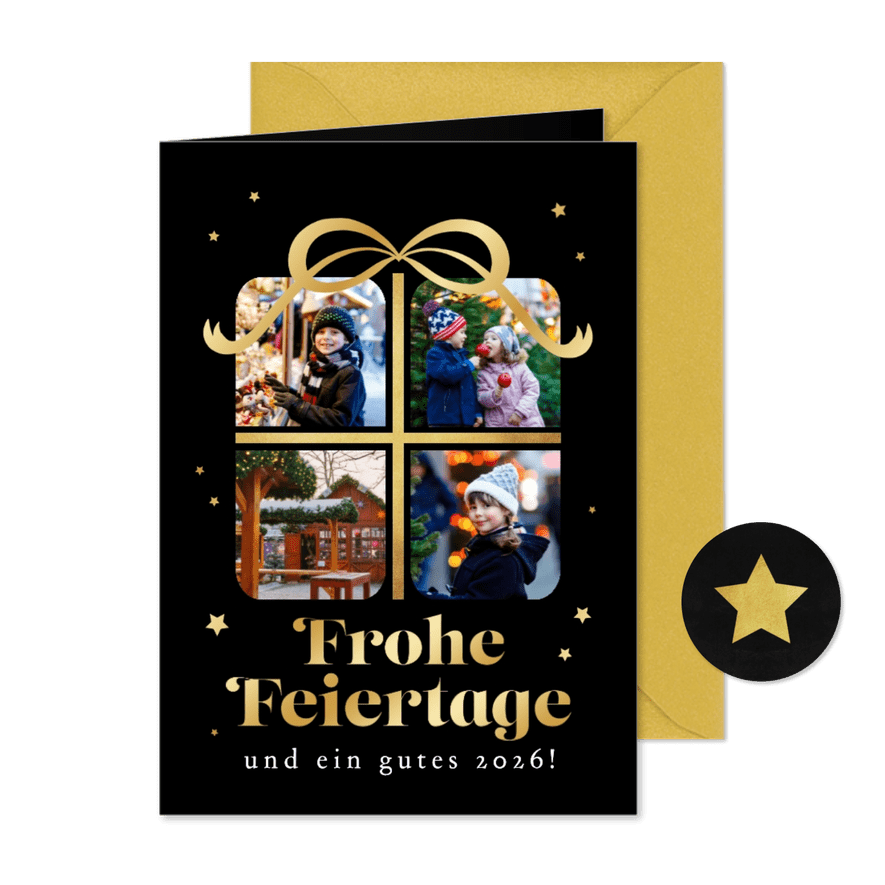 Weihnachtliche Fotocollage-Karte 4 Fotos im Geschenk - Karteneindruck
